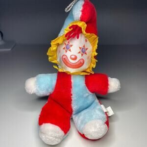 Vintage Kaybee KB Toys Clown Plush 11” Red Blue Stuffed Doll Made in Korea READ